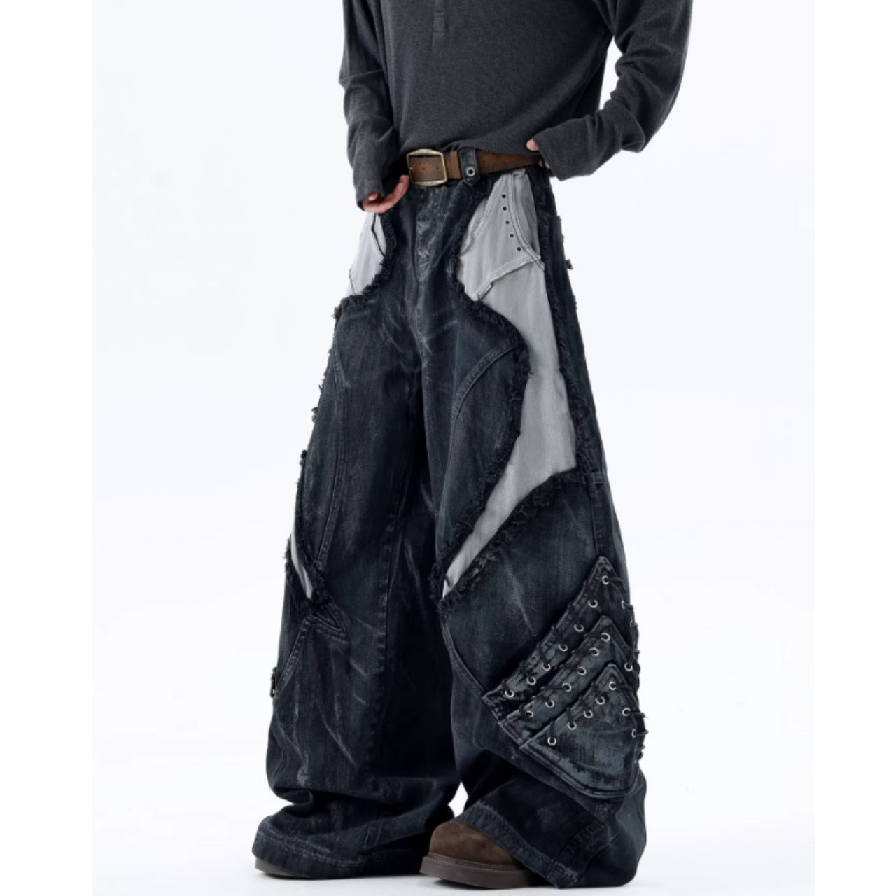Patchwork wide denim jeans D0150