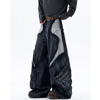 Patchwork wide denim jeans D0150