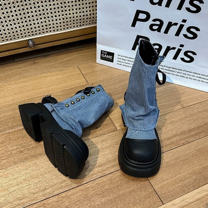 Denim middle boots D0143