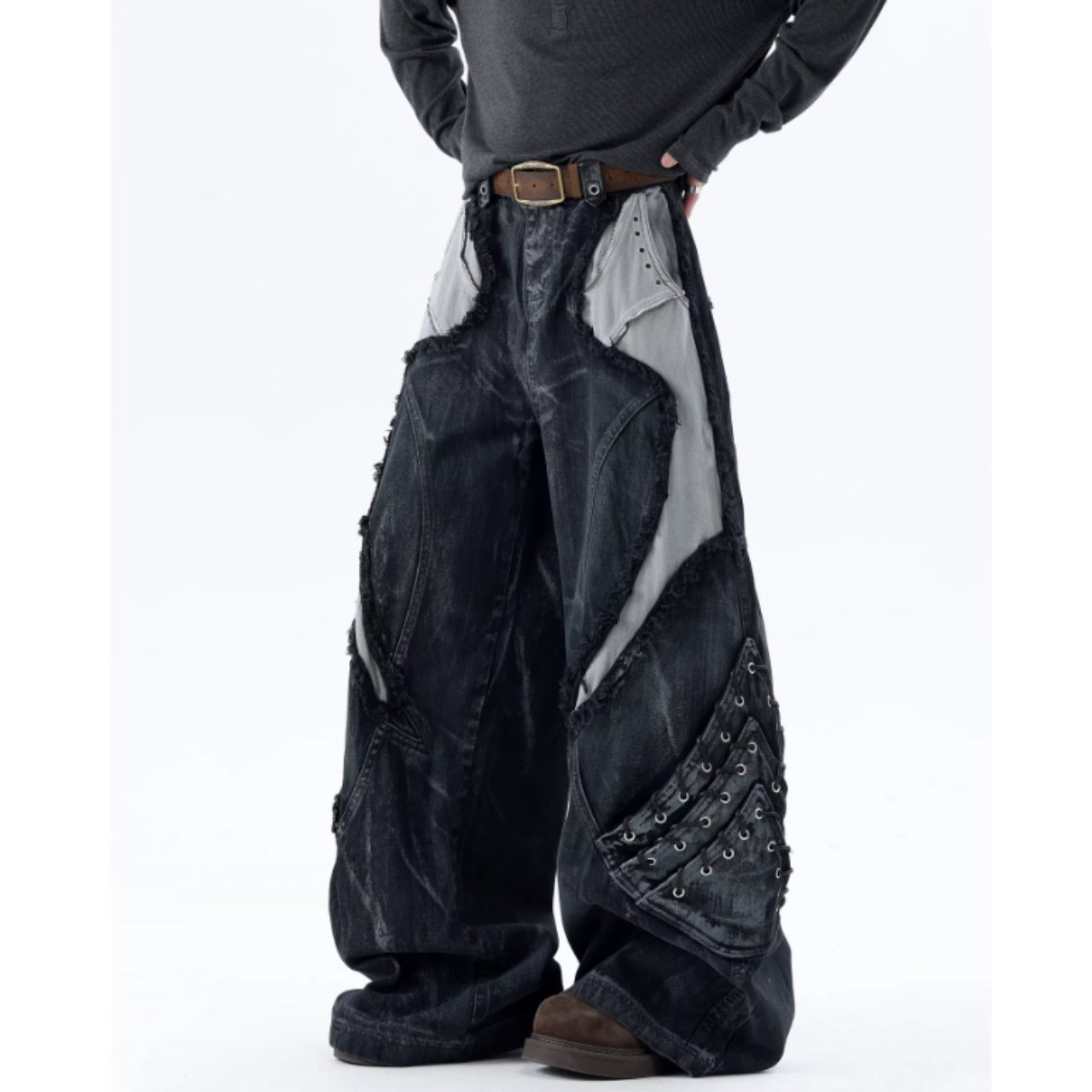 Patchwork wide denim jeans D0150