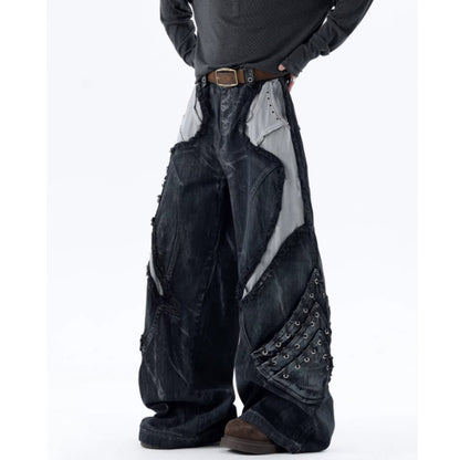 Patchwork wide denim jeans D0150