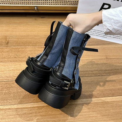 Denim middle boots D0143