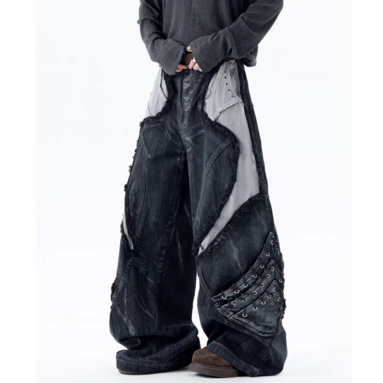 Patchwork wide denim jeans D0150