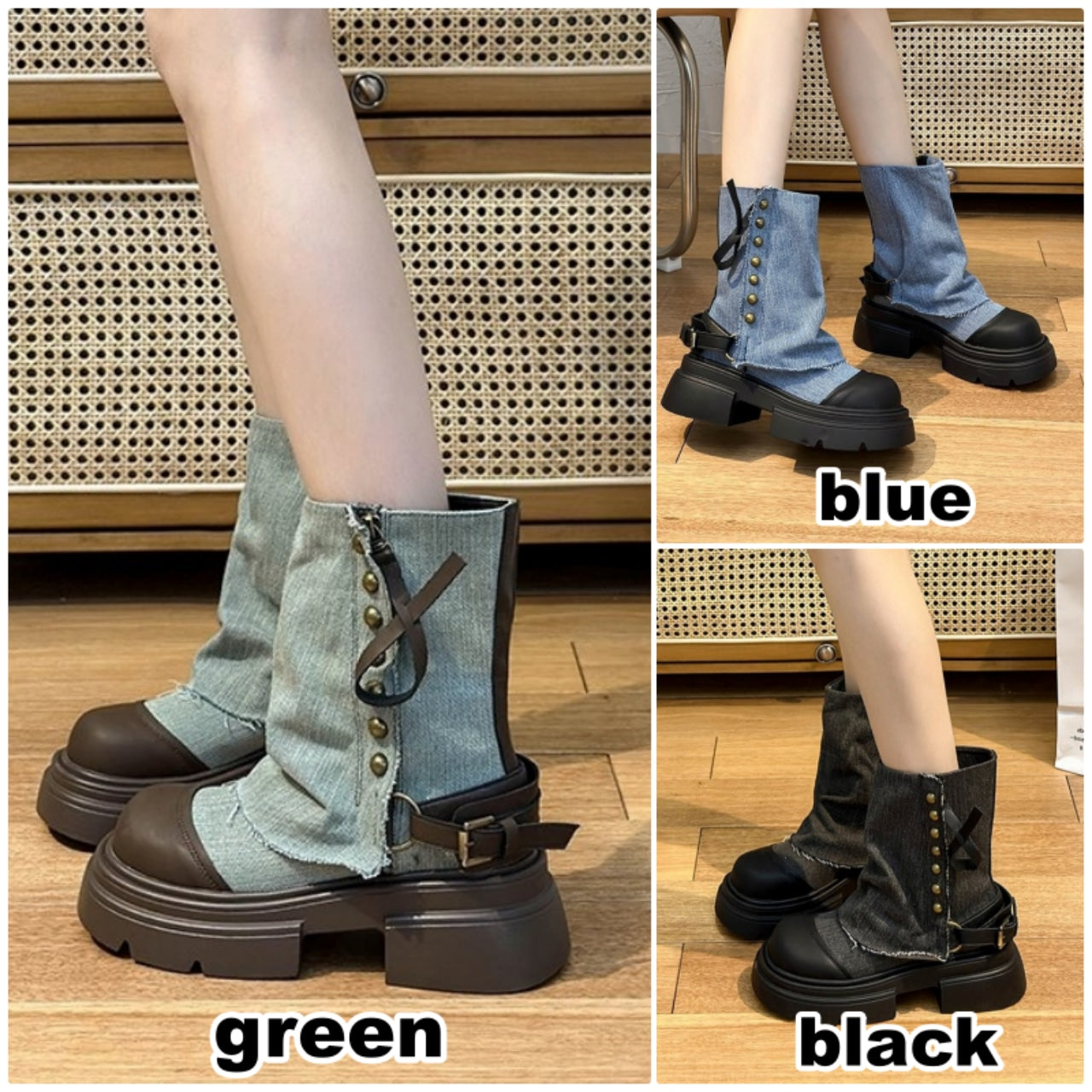 Denim middle boots D0143