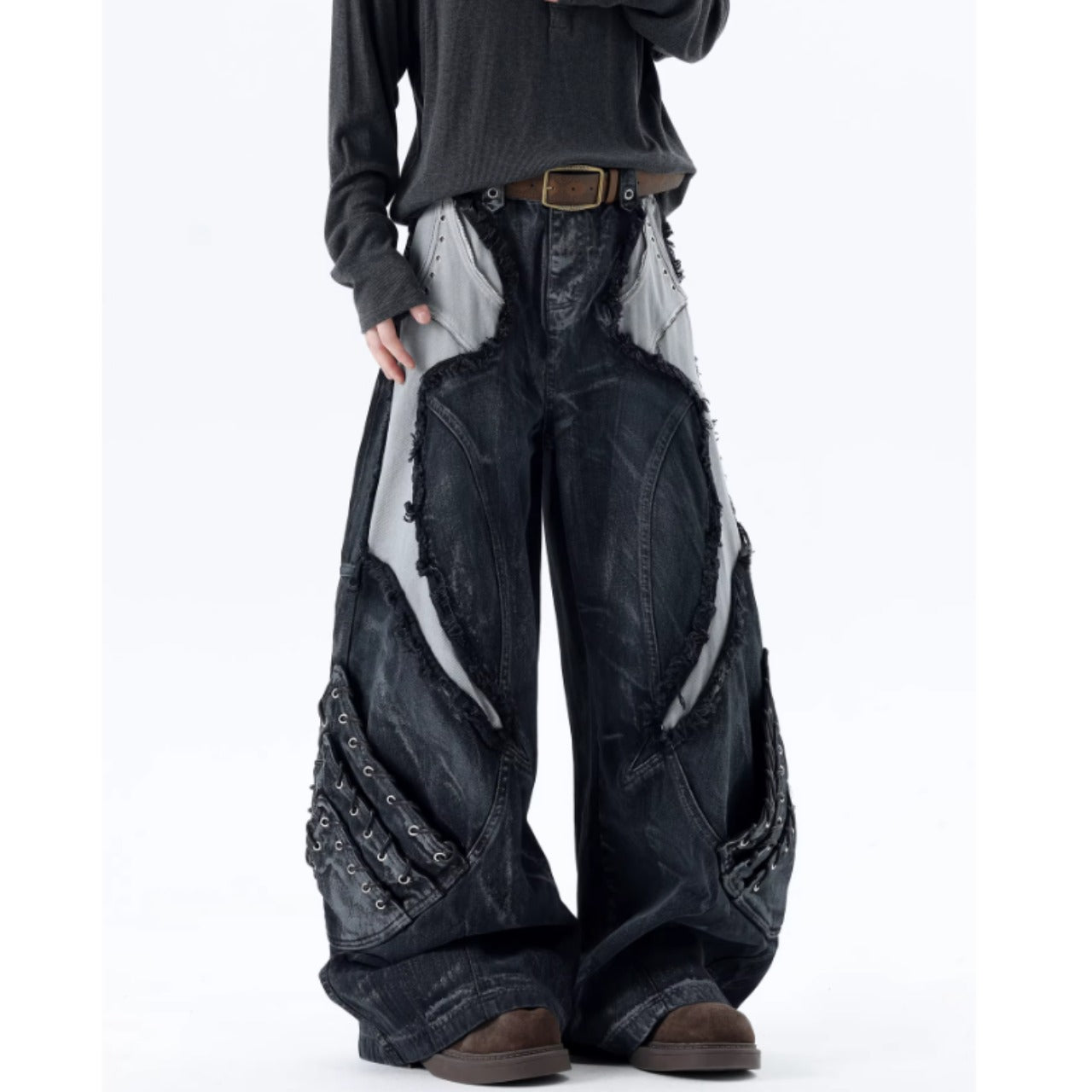 Patchwork wide denim jeans D0150