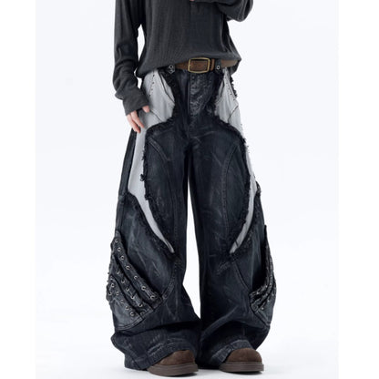 Patchwork wide denim jeans D0150