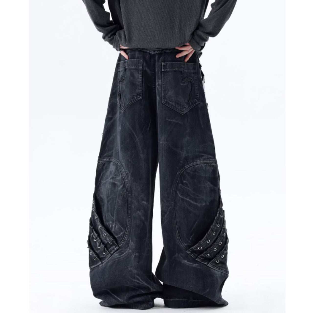 Patchwork wide denim jeans D0150
