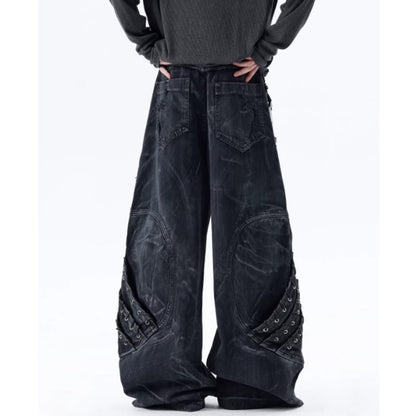 Patchwork wide denim jeans D0150