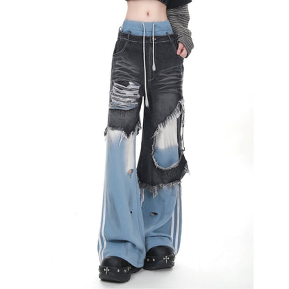 Layered style denim pants D0145