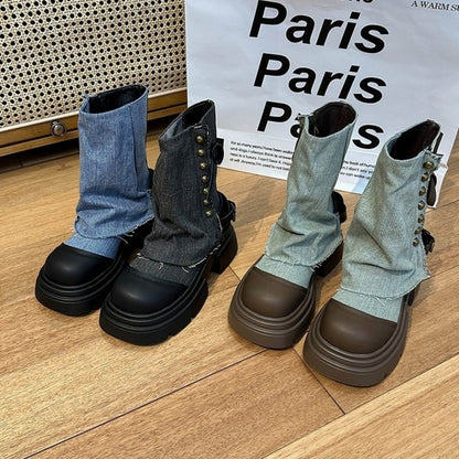 Denim middle boots D0143