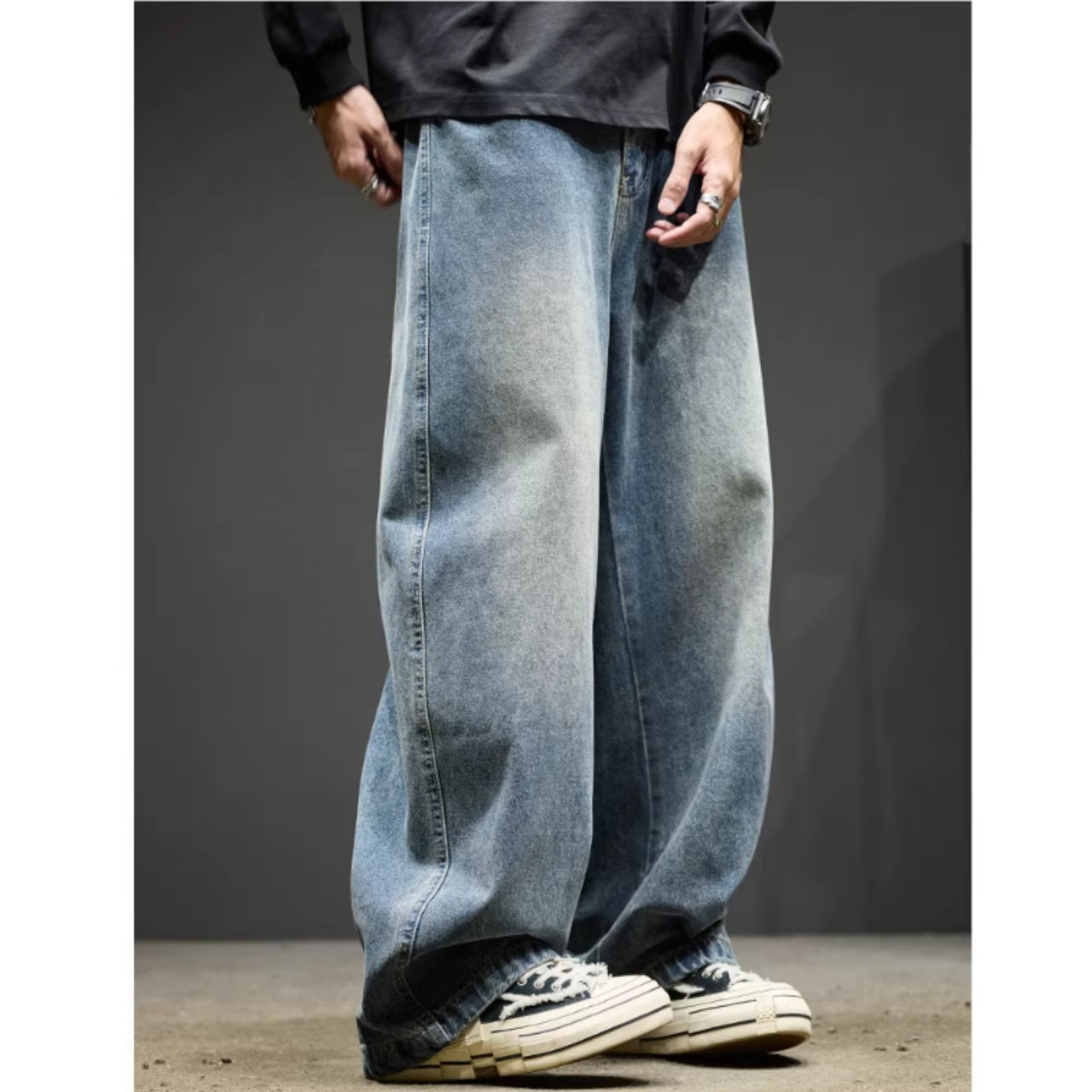 Loose straight denim pants D0151