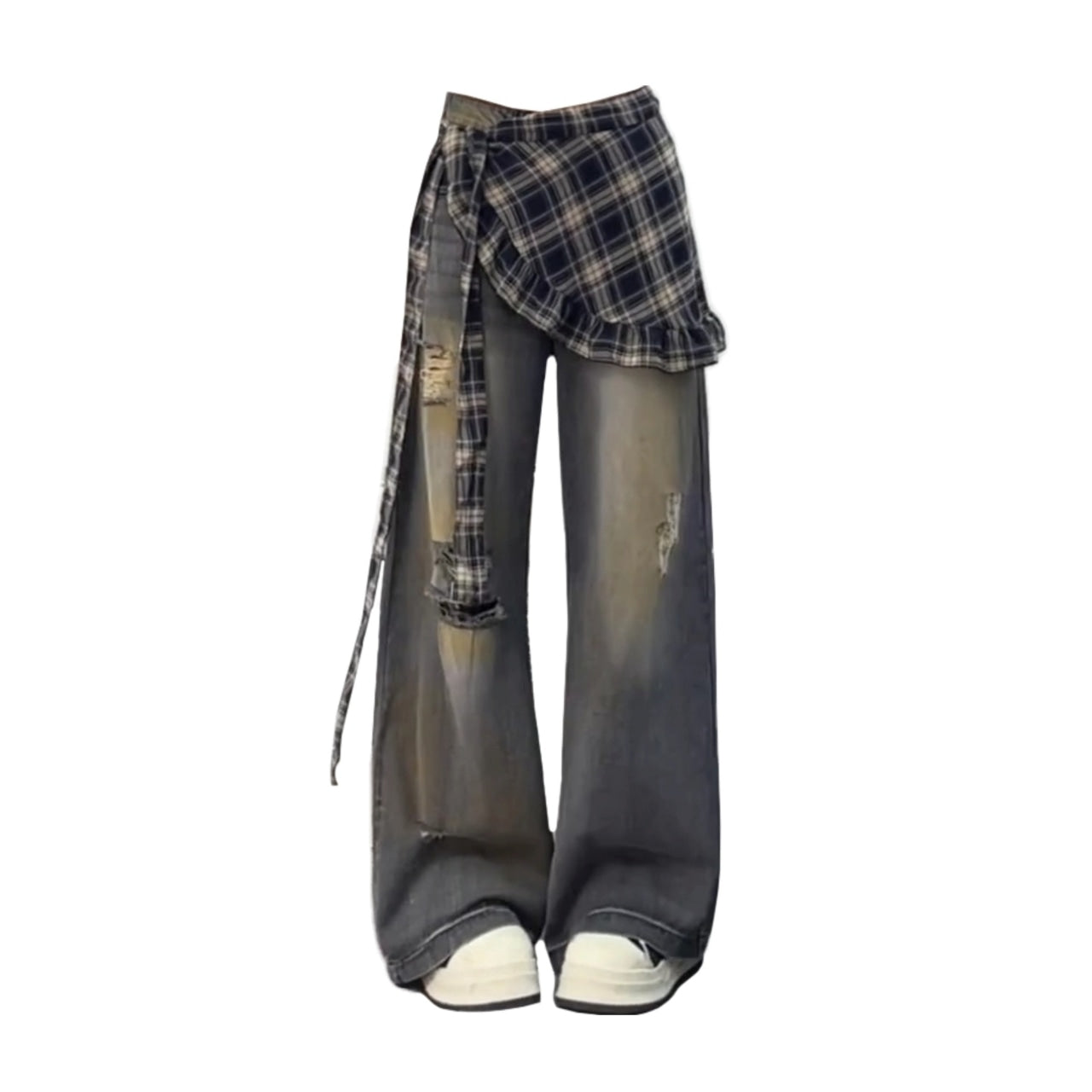 Layered style denim jeans D0154