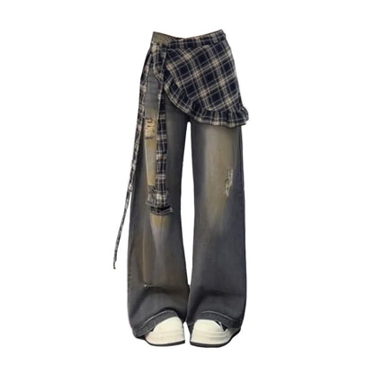 Layered style denim jeans D0154