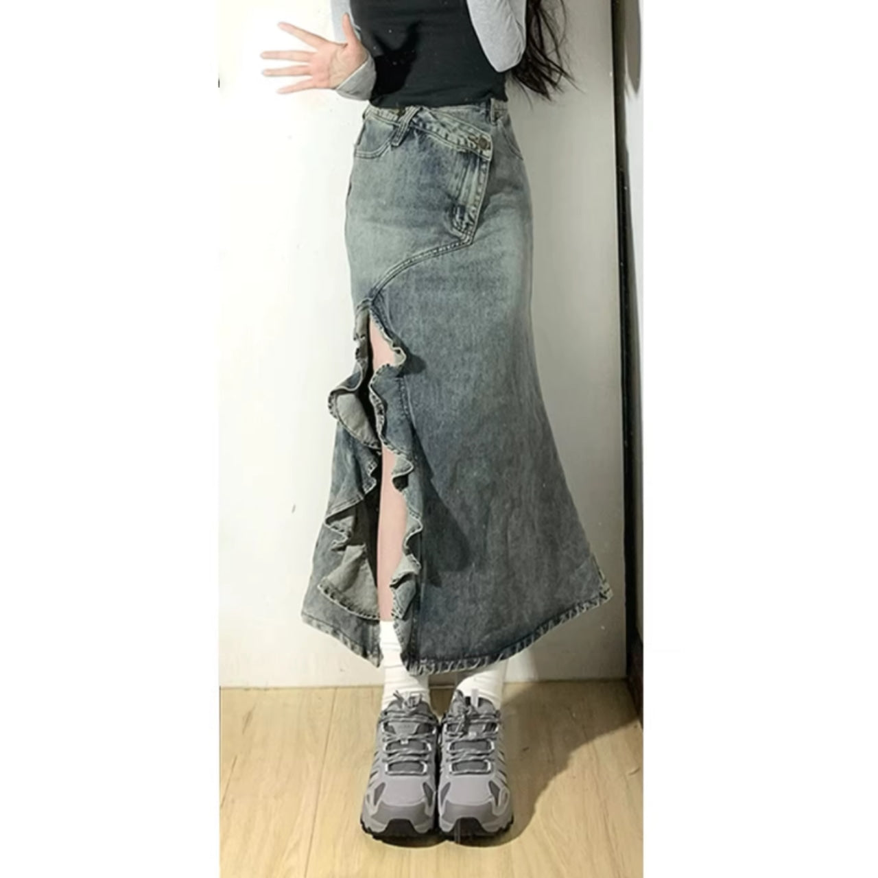 Fishtail denim skirt D0156