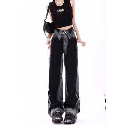 High waist wide denim jeans D0149