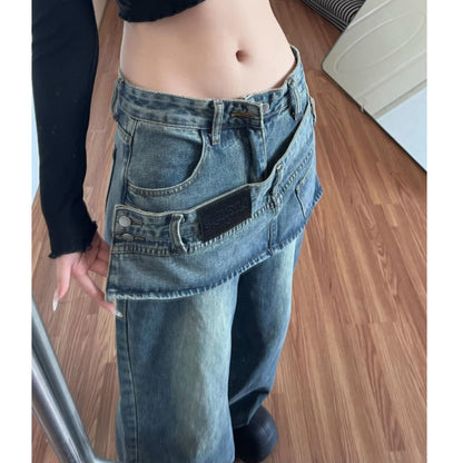 Fake layered denim jeans D0153