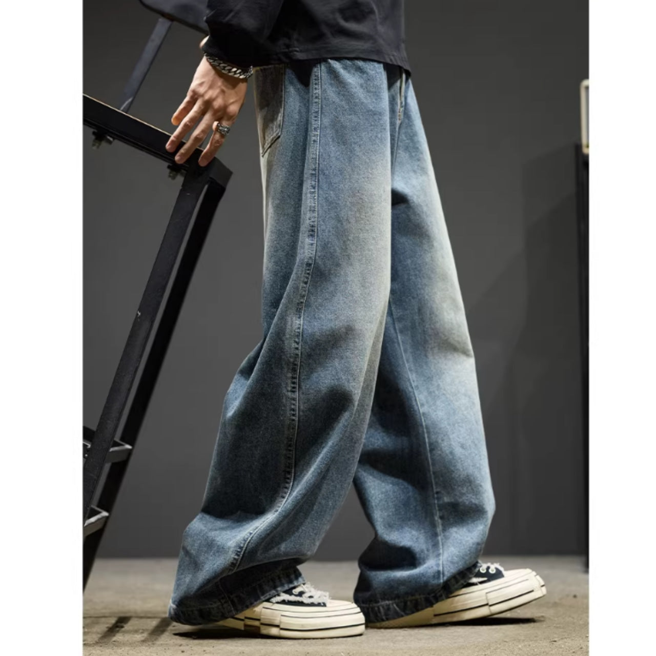 Loose straight denim pants D0151