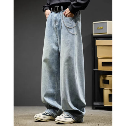 Loose straight denim pants D0151