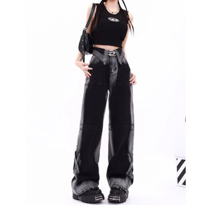 High waist wide denim jeans D0149