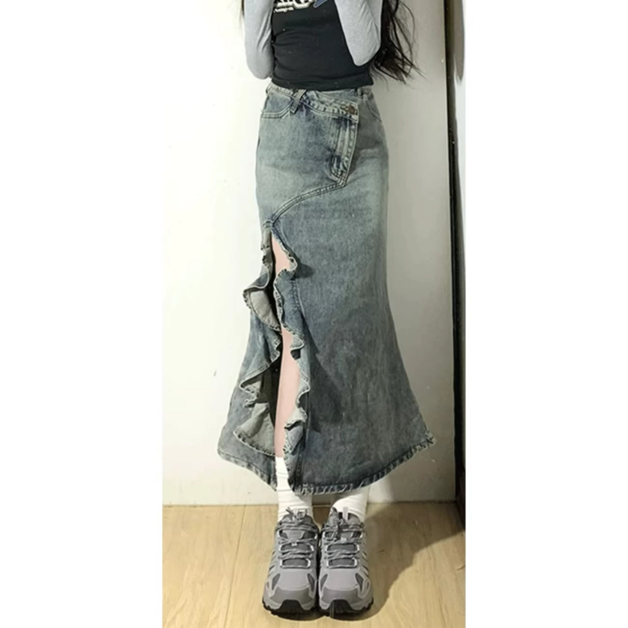 Fishtail denim skirt D0156
