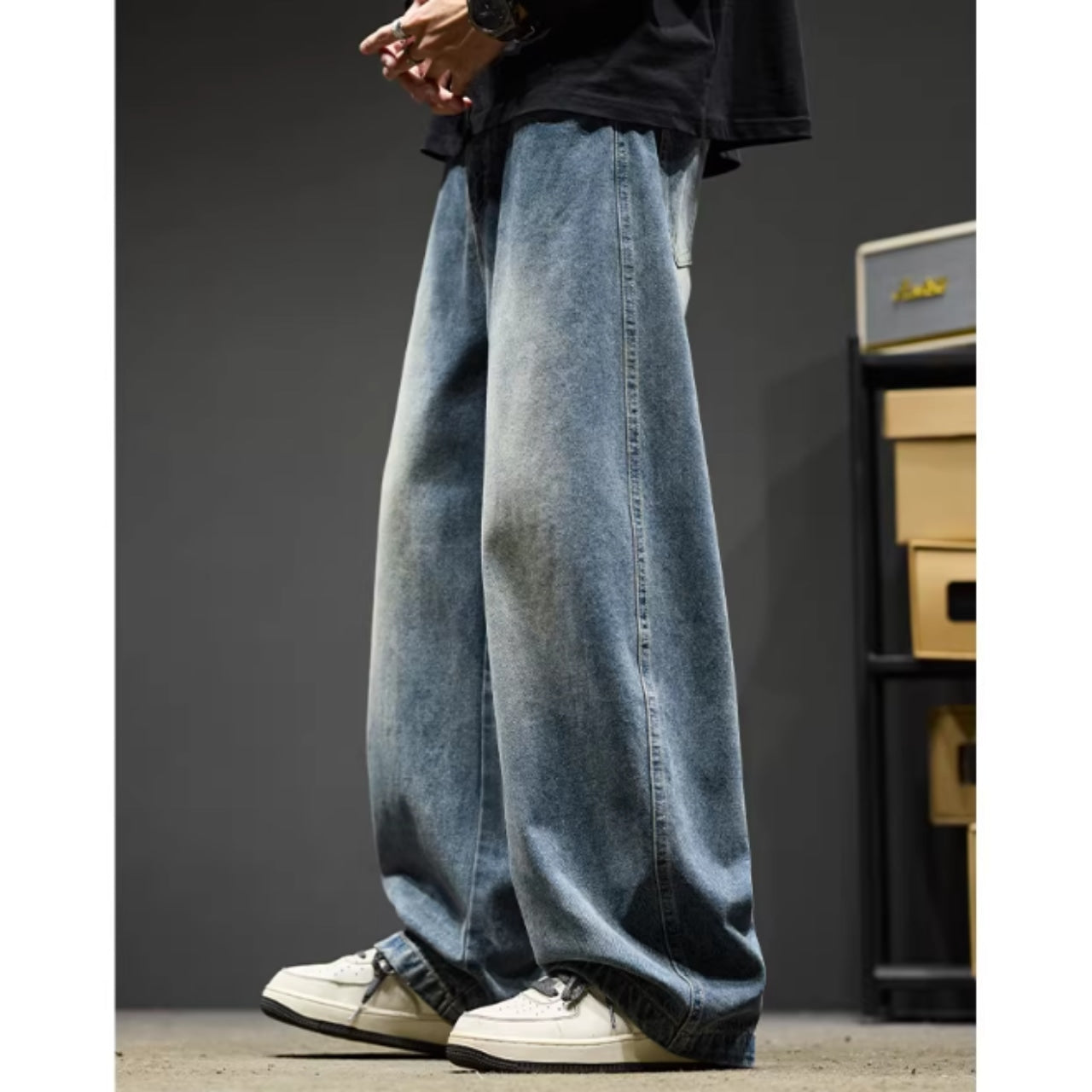 Loose straight denim pants D0151