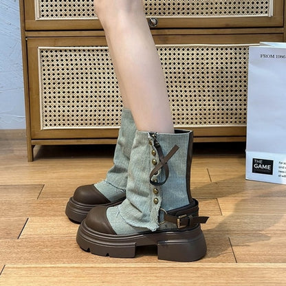 Denim middle boots D0143