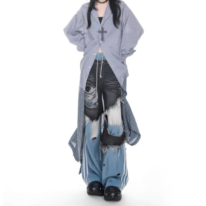 Layered style denim pants D0145