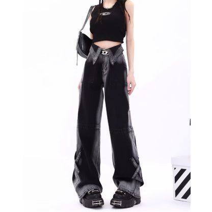 High waist wide denim jeans D0149