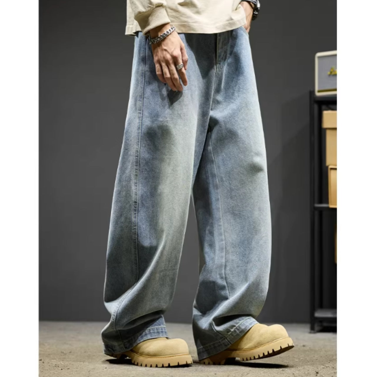 Loose straight denim pants D0151