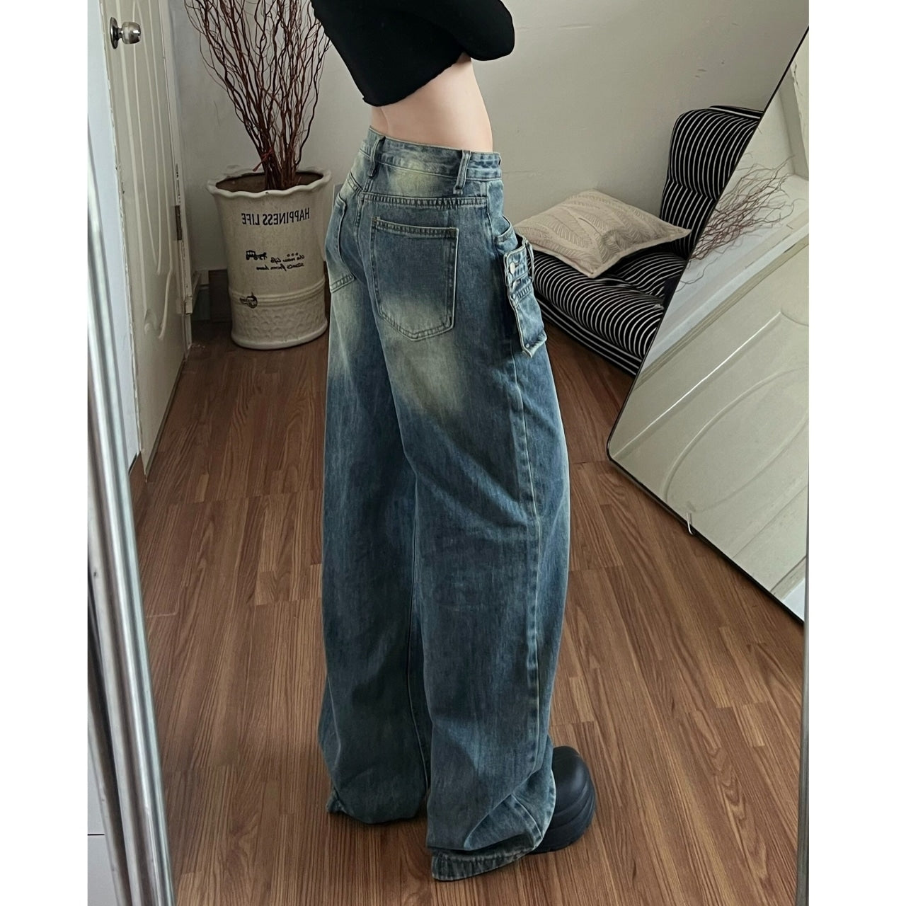 Fake layered denim jeans D0153