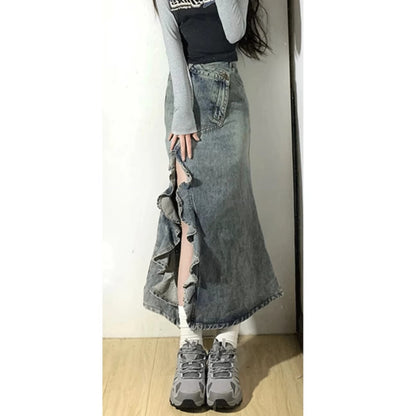 Fishtail denim skirt D0156
