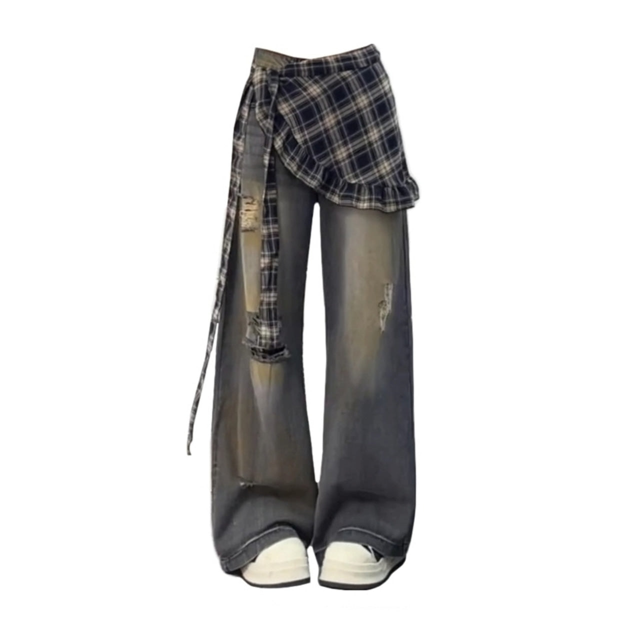 Layered style denim jeans D0154