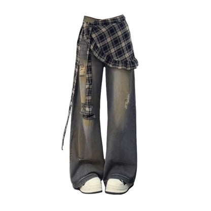 Layered style denim jeans D0154