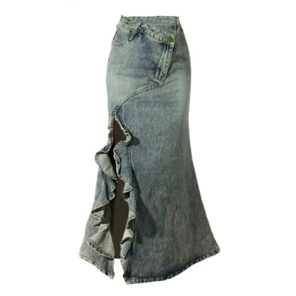 Fishtail denim skirt D0156