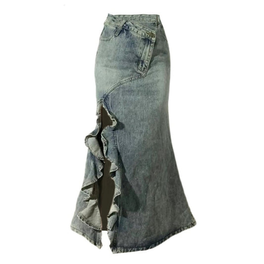 Fishtail denim skirt D0156