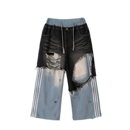 Layered style denim pants D0145