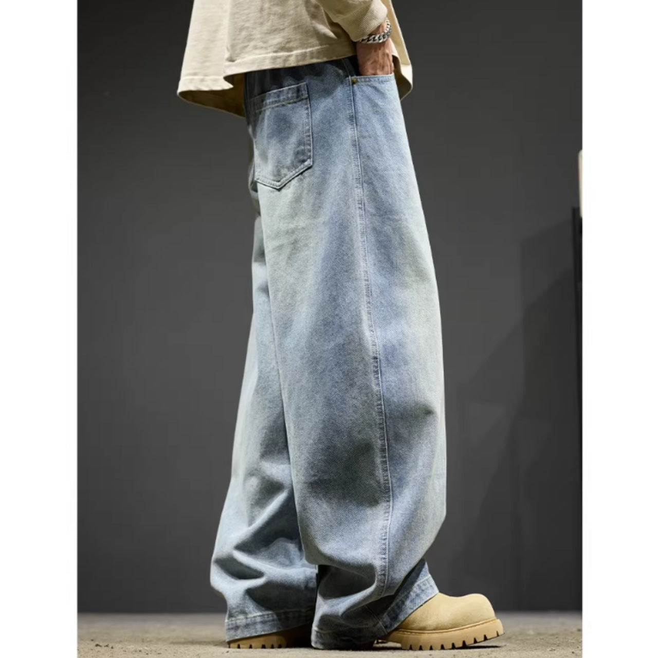 Loose straight denim pants D0151