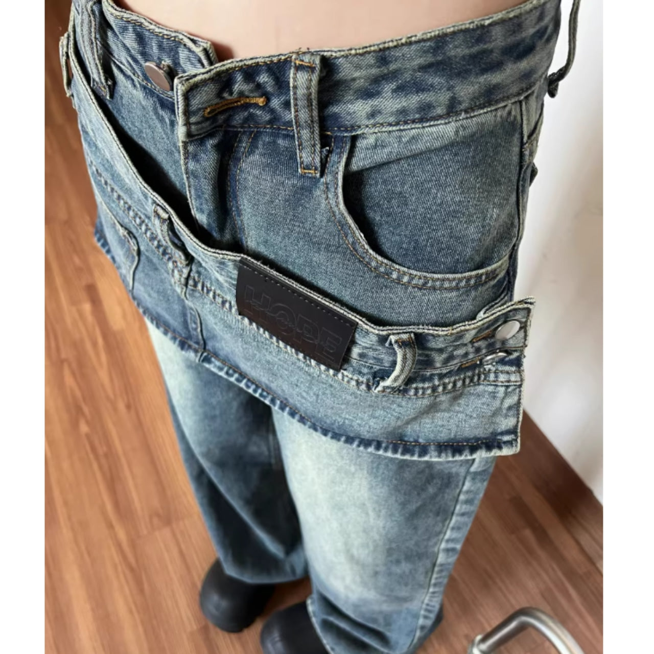 Fake layered denim jeans D0153