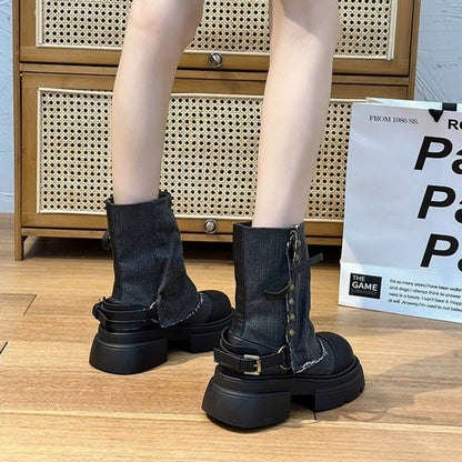 Denim middle boots D0143