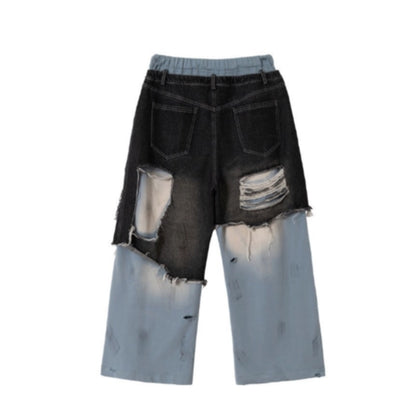 Layered style denim pants D0145