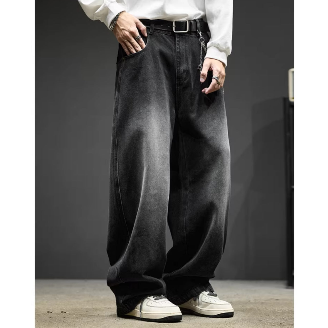 Loose straight denim pants D0151