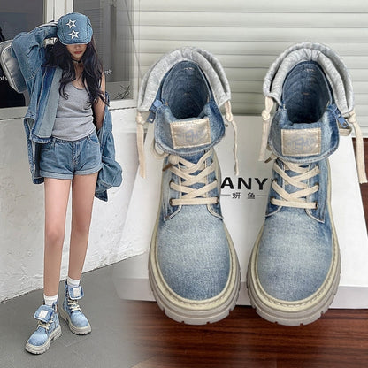 High cut denim boots D0158