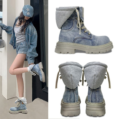 High cut denim boots D0158
