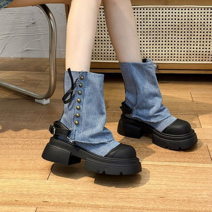 Denim middle boots D0143