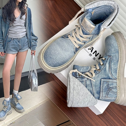 High cut denim boots D0158