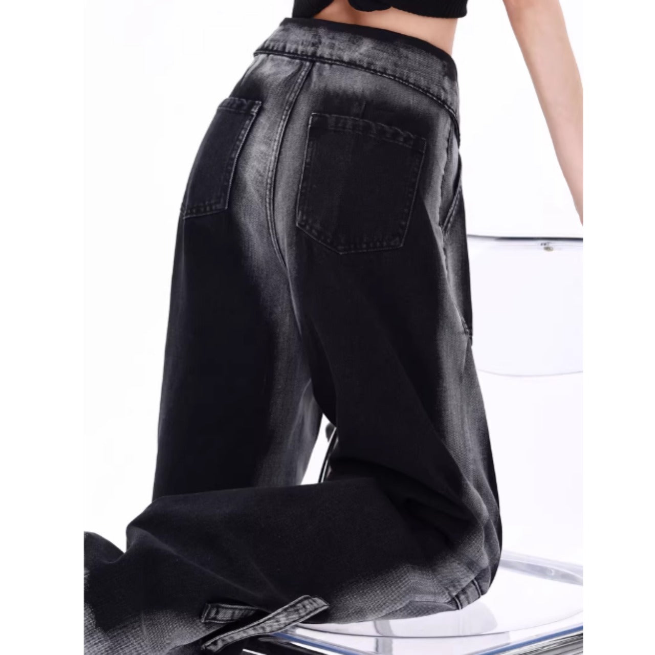 High waist wide denim jeans D0149