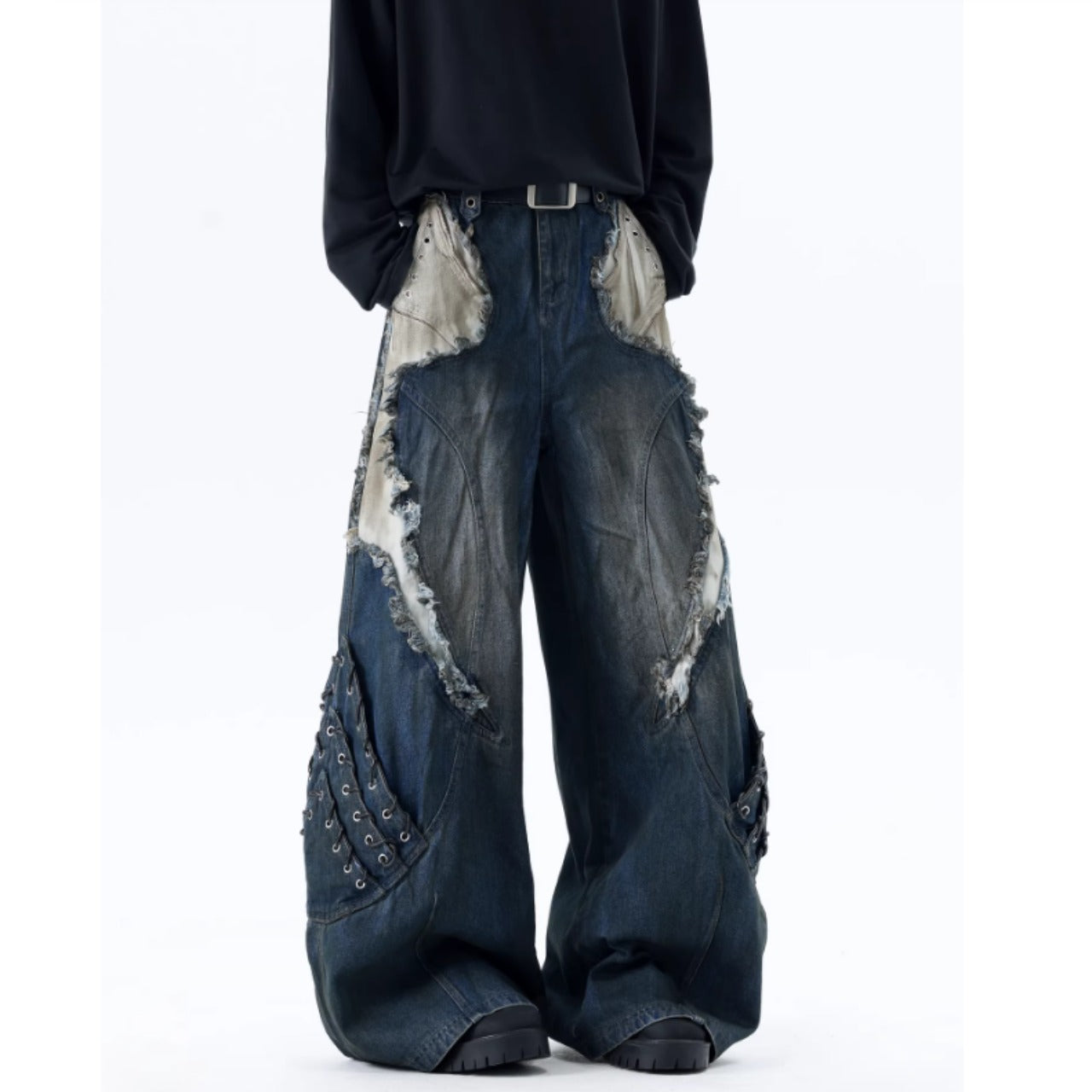 Patchwork wide denim jeans D0150