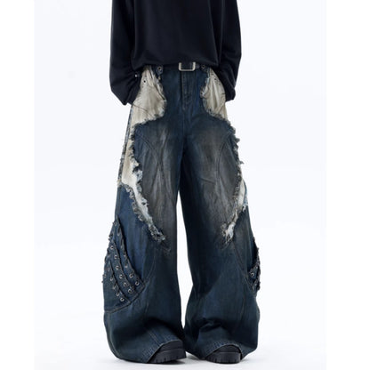 Patchwork wide denim jeans D0150