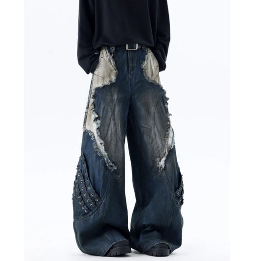 Patchwork wide denim jeans D0150