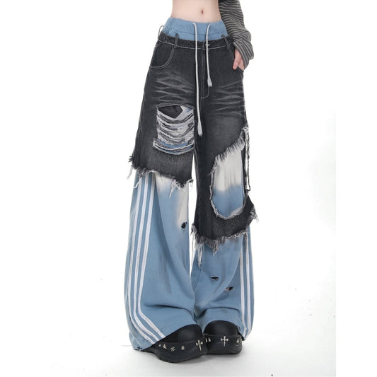 Layered style denim pants D0145